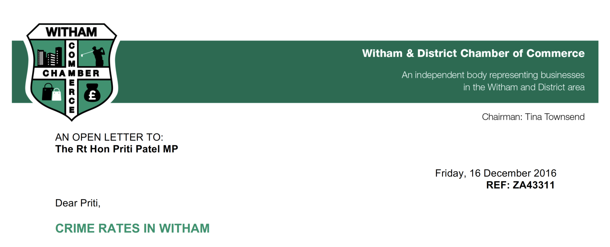 Open Letter – Crime rates in Witham